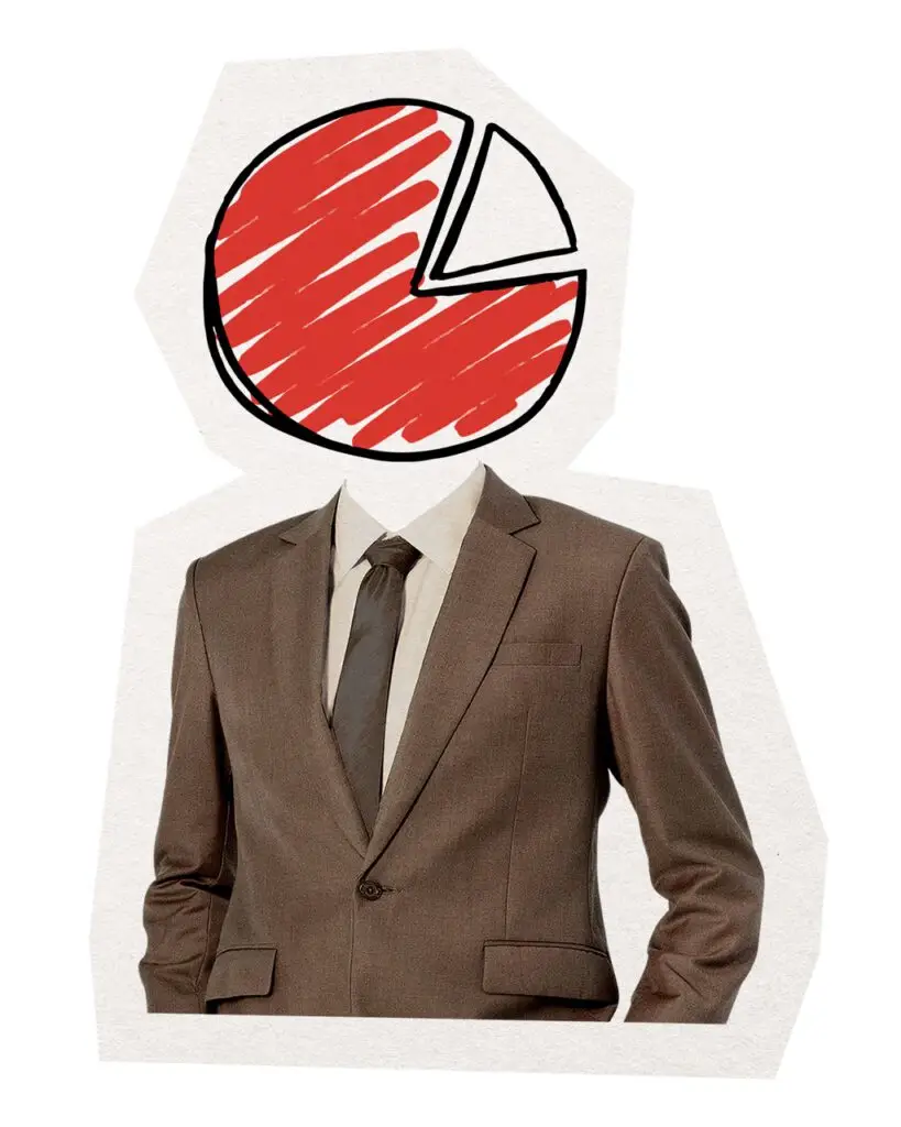 Geschäftsmann mit einem Tortendiagramm anstelle des Kopfes