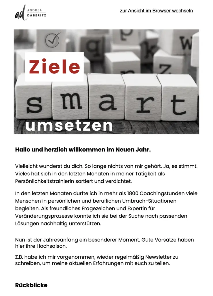 Bildschirmfoto eines Beitrags „Ziele smart umsetzen“